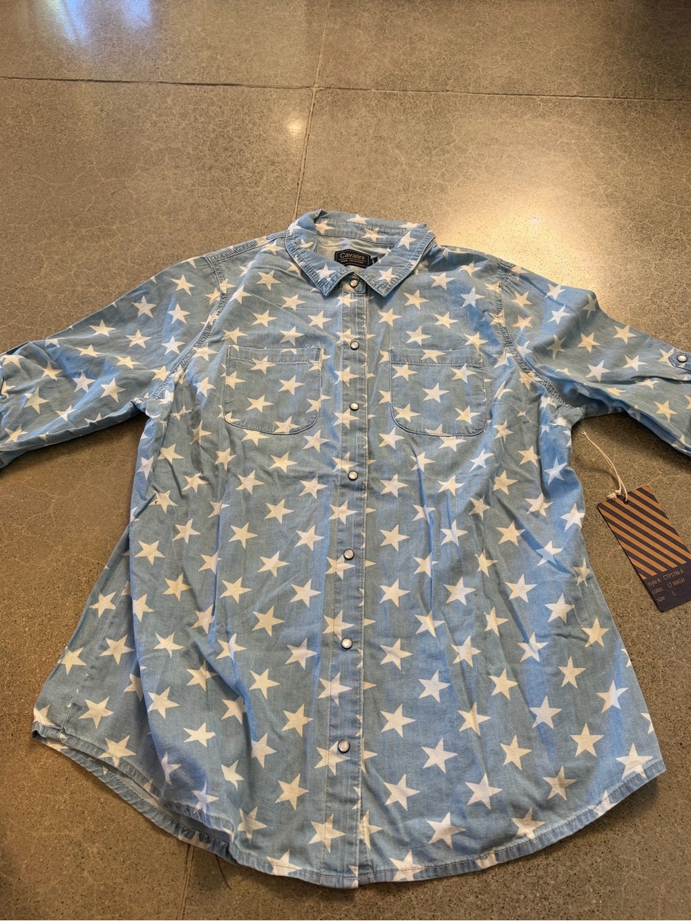 Cavalini Light Blue Button-Down Shirt with White Star Print